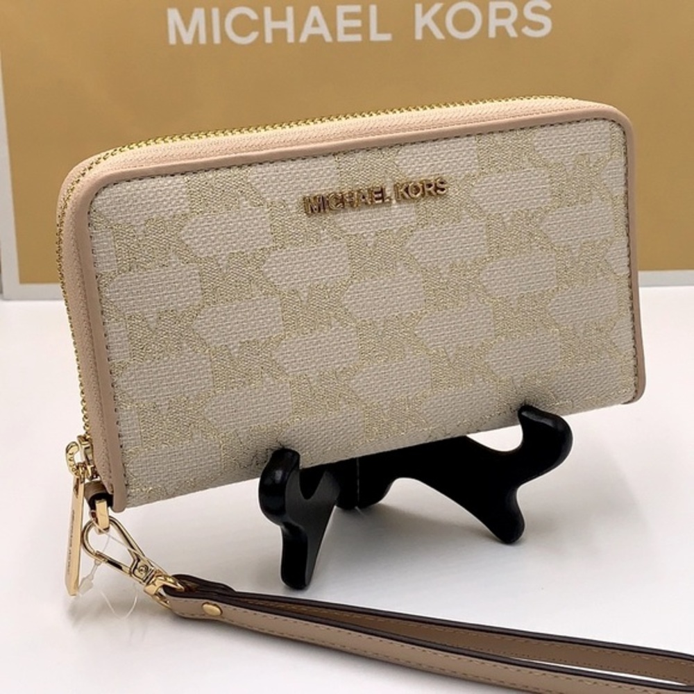 MICHAEL KORS LARGE FLAT MULTIFUNCTIONAL PHONE CASE WALLET NATURAL MULTI COLOR